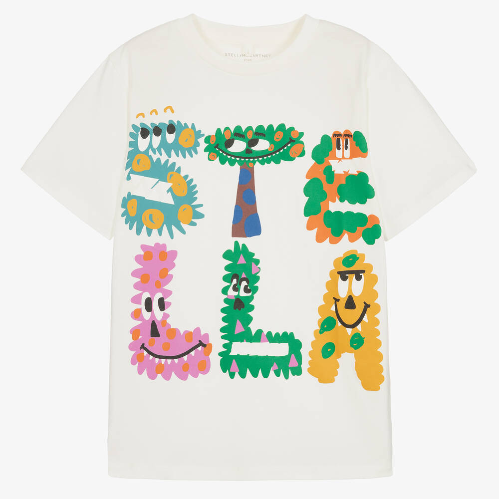 Stella McCartney Kids - تيشيرت مونستر تينز ولادي قطن عضوي لون عاجي | Childrensalon