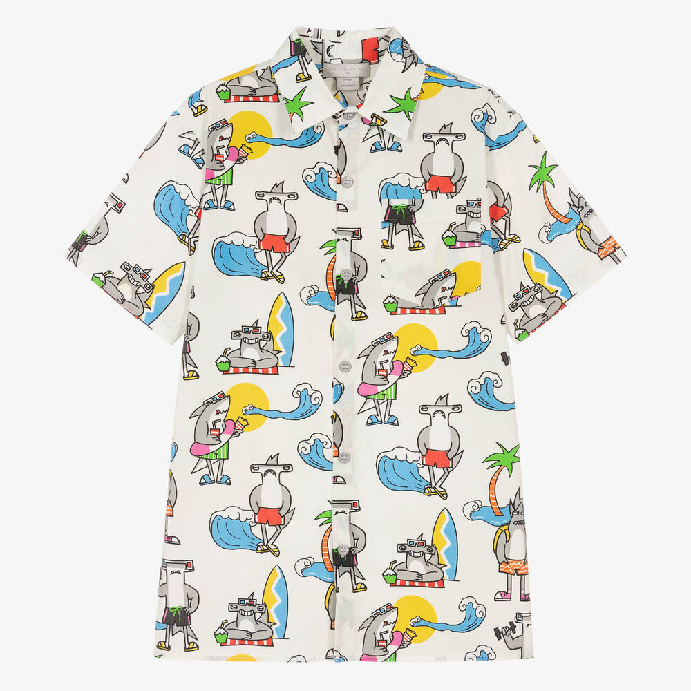 Stella McCartney Kids-Teen Boys Ivory Cotton Sharks Shirt | Childrensalon Outlet