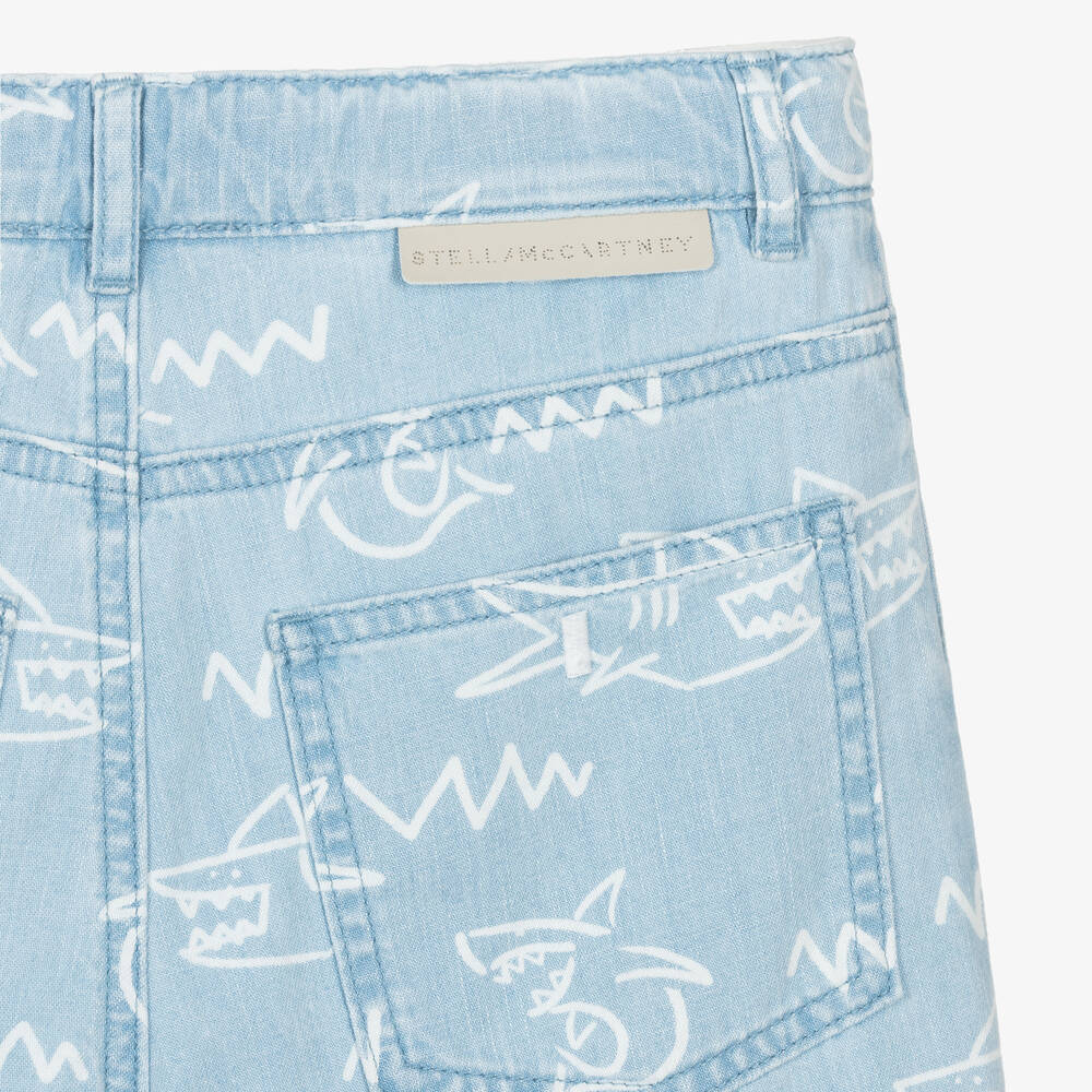 Stella McCartney Kids-Teen Boys Light Blue Cotton Shark Shorts | Childrensalon Outlet