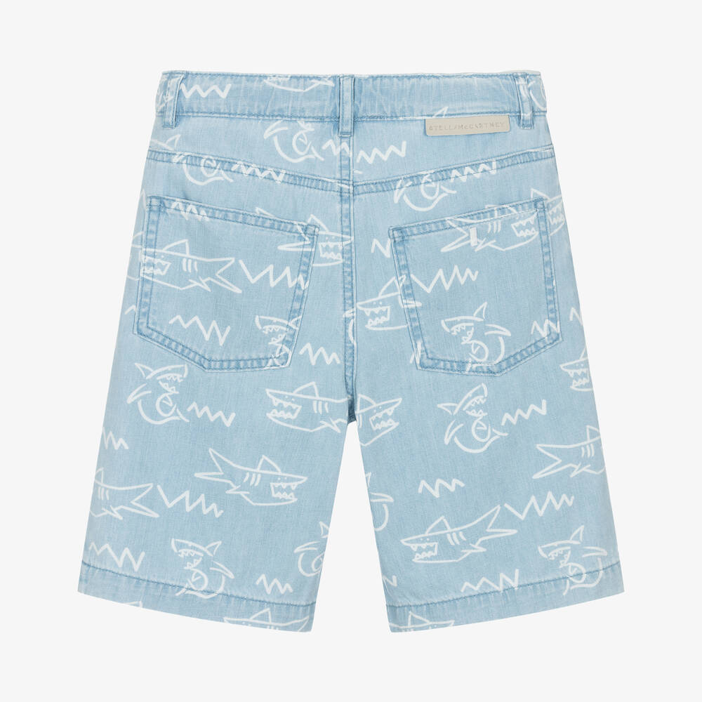 Stella McCartney Kids-Teen Boys Light Blue Cotton Shark Shorts | Childrensalon Outlet