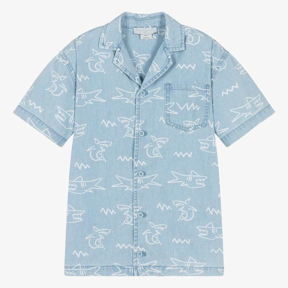 Stella McCartney Kids-Teen Boys Light Blue Denim Shark Shirt | Childrensalon Outlet