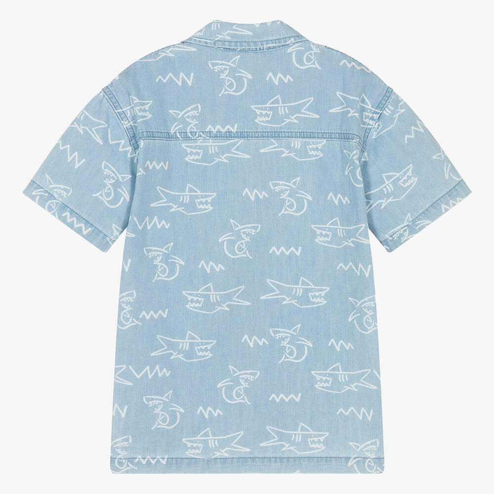 Stella McCartney Kids-Teen Boys Light Blue Denim Shark Shirt | Childrensalon Outlet
