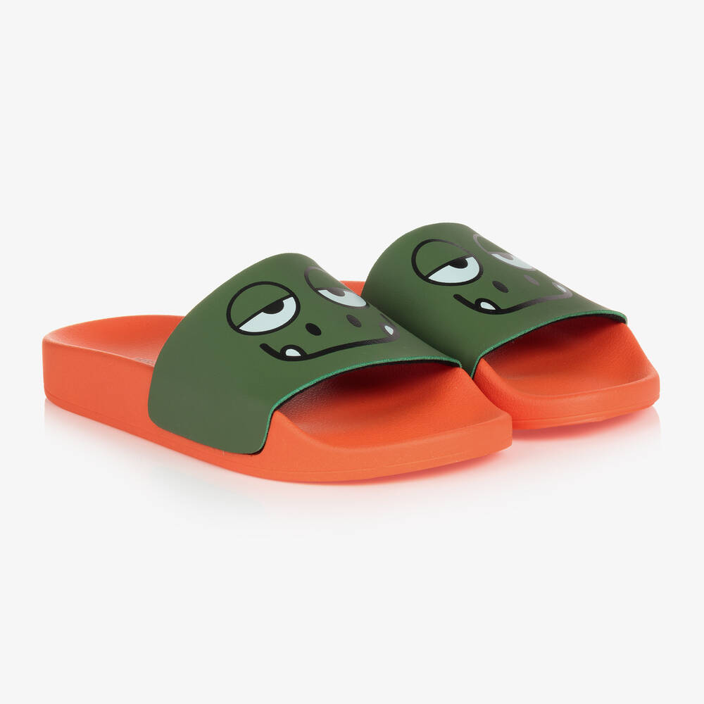 Stella McCartney Kids - Оранжево-зеленые шлепанцы с гекконами | Childrensalon