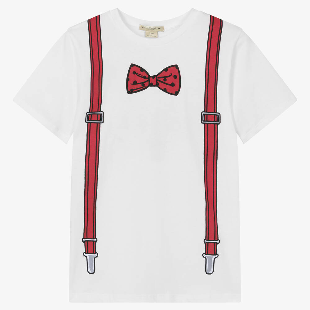 Stella McCartney Kids - Teen Boys White Bow-Tie Cotton T-Shirt | Childrensalon