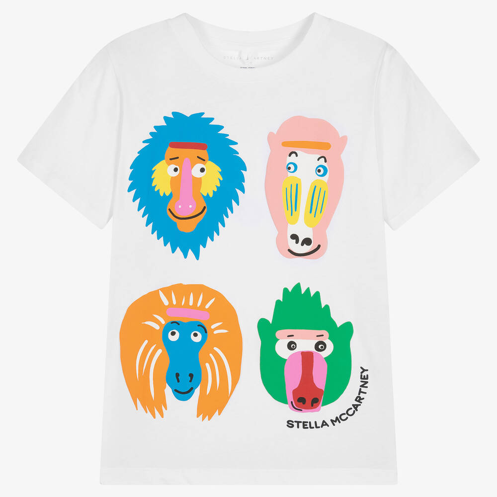 Stella McCartney Kids - Weißes Teen Baumwoll-Affen-T-Shirt | Childrensalon