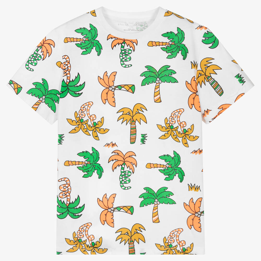 Stella McCartney Kids - Белая хлопковая футболка с пальмами | Childrensalon