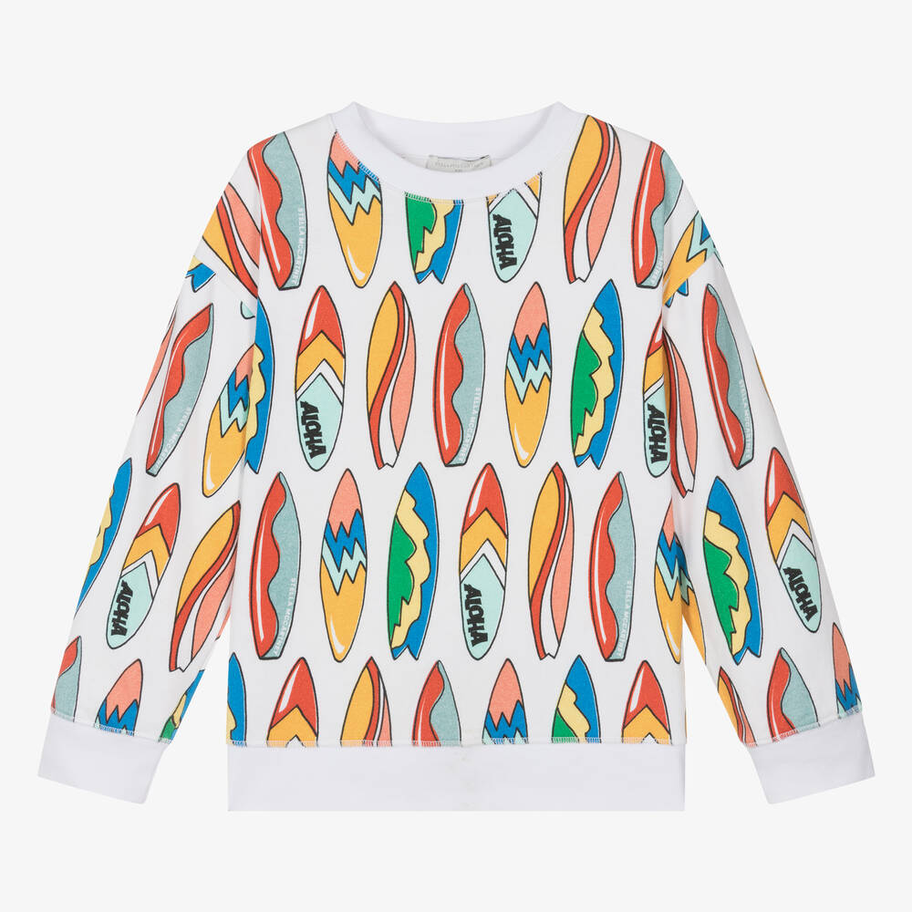 Stella McCartney Kids-Teen Boys White Cotton Surfboard Sweatshirt | Childrensalon Outlet
