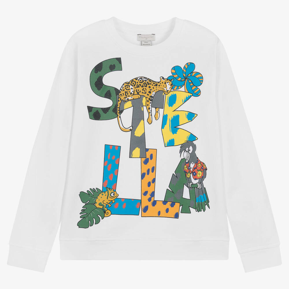 Stella McCartney Kids-سويتشيرت تينز ولادي قطن عضوي لون أبيض | Childrensalon Outlet