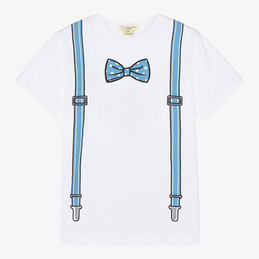 Stella McCartney Kids - Teen Boys White Organic Cotton Bow-Tie T-Shirt | Childrensalon
