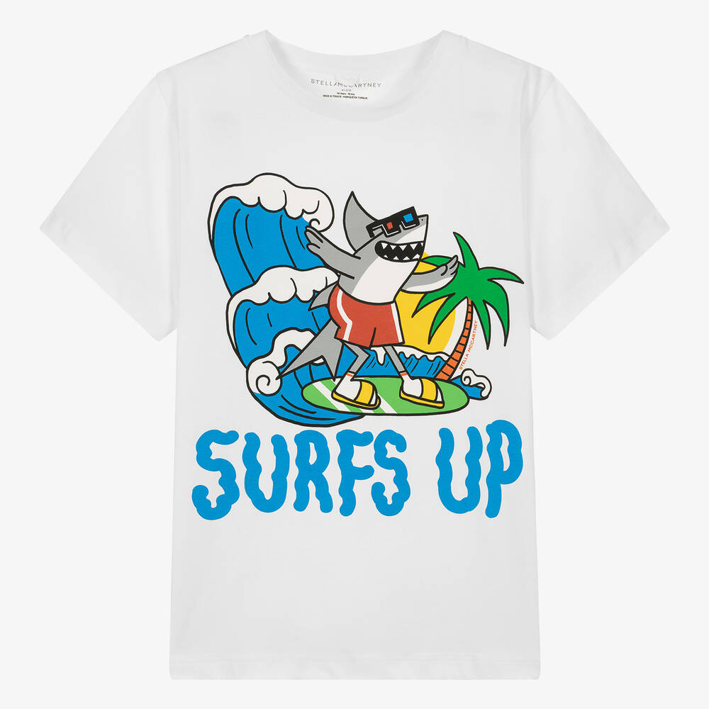 Stella McCartney Kids-Teen Boys White Organic Cotton Shark T-Shirt | Childrensalon Outlet