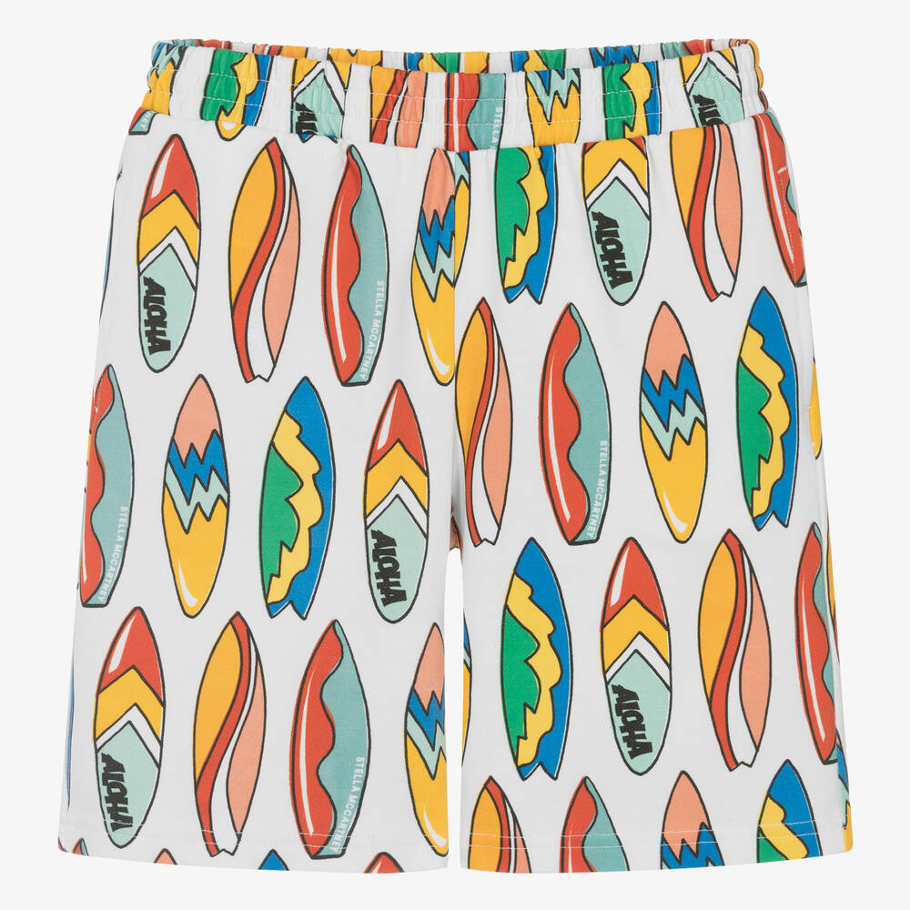 Stella McCartney Kids-Teen Boys White Surfboard Print Cotton Shorts | Childrensalon Outlet