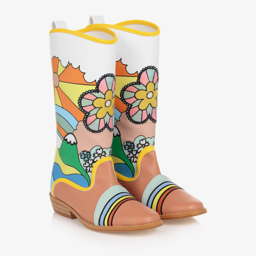 Stella McCartney Kids - Teen Girls Beige Floral Cowboy Boots | Childrensalon