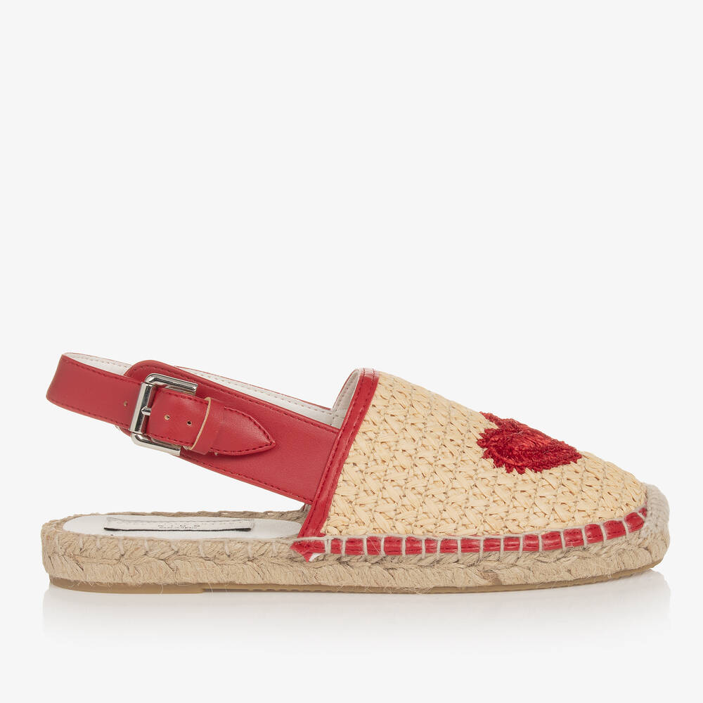 Stella McCartney Kids-Teen Girls Beige Rafia Heart Espadrilles | Childrensalon Outlet