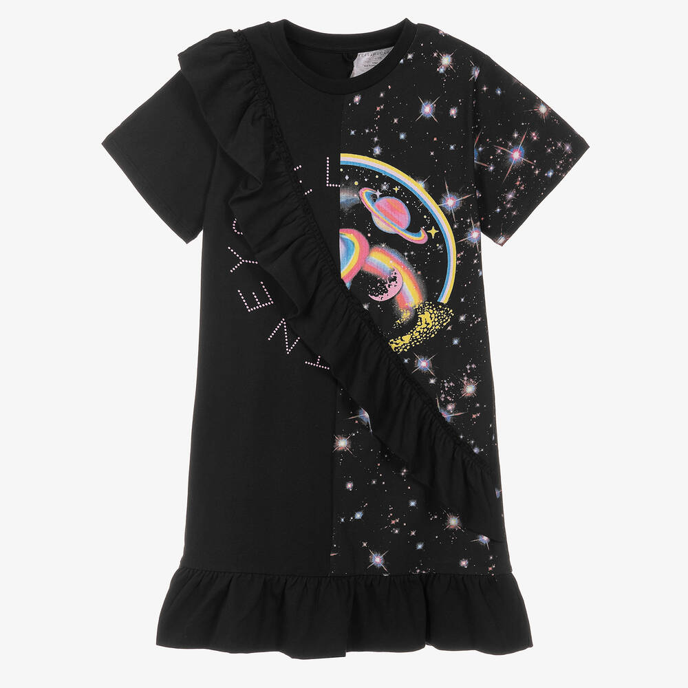 Stella McCartney Kids-Черное платье с космическим принтом | Childrensalon Outlet