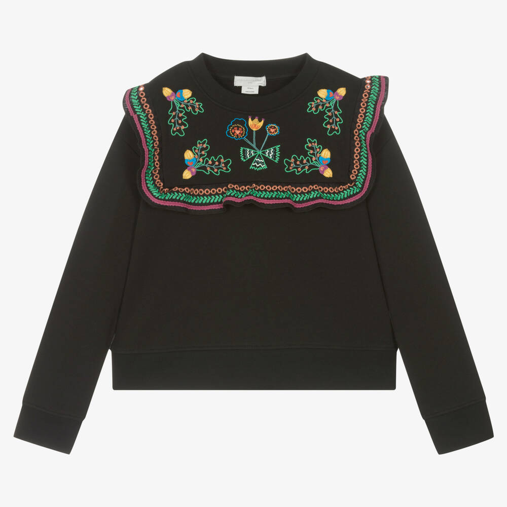 Stella McCartney Kids - Teen Girls Black Embroidered Sweatshirt | Childrensalon