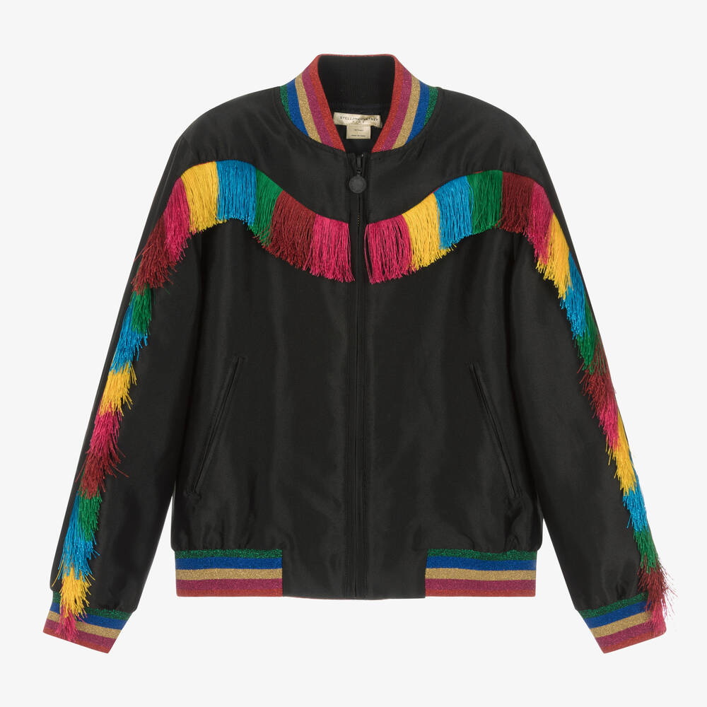 Stella McCartney Kids - Teen Girls Black Fringe Bomber Jacket | Childrensalon