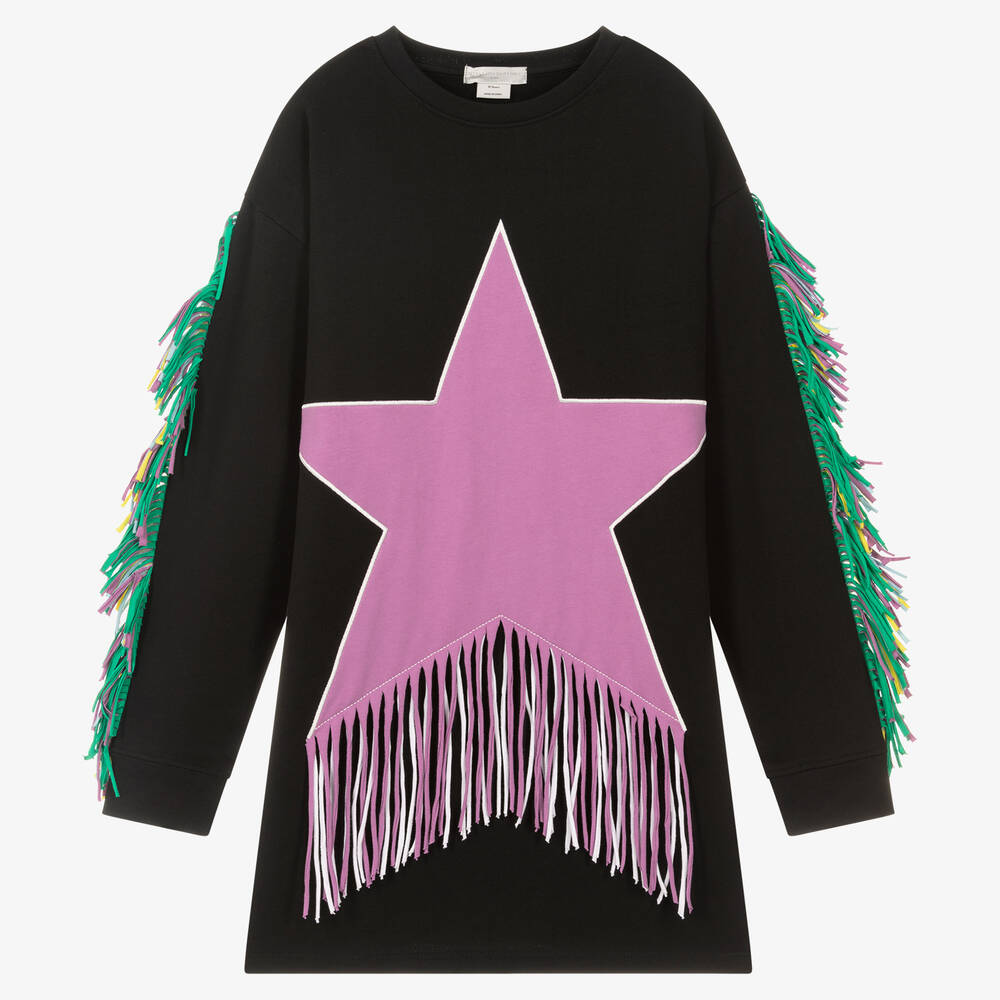 Stella McCartney Kids - Teen Girls Black Fringed Star Dress | Childrensalon