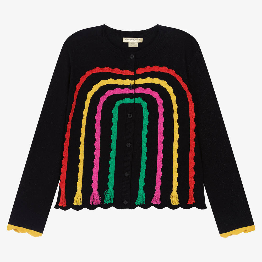 Stella McCartney Kids - Schwarze Strickjacke mit Regenbogen | Childrensalon