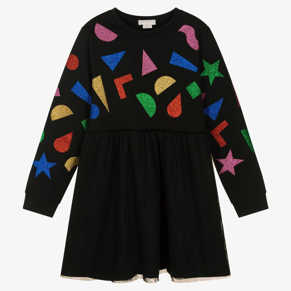 Stella McCartney Kids - فستان تينز بناتي قطن عضوي وتول لون أسود | Childrensalon
