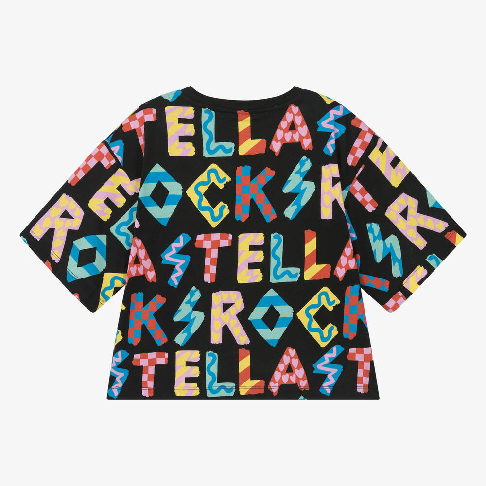 Stella McCartney Kids-Черная хлопковая футболка с надписями для девочек-подростков | Childrensalon Outlet