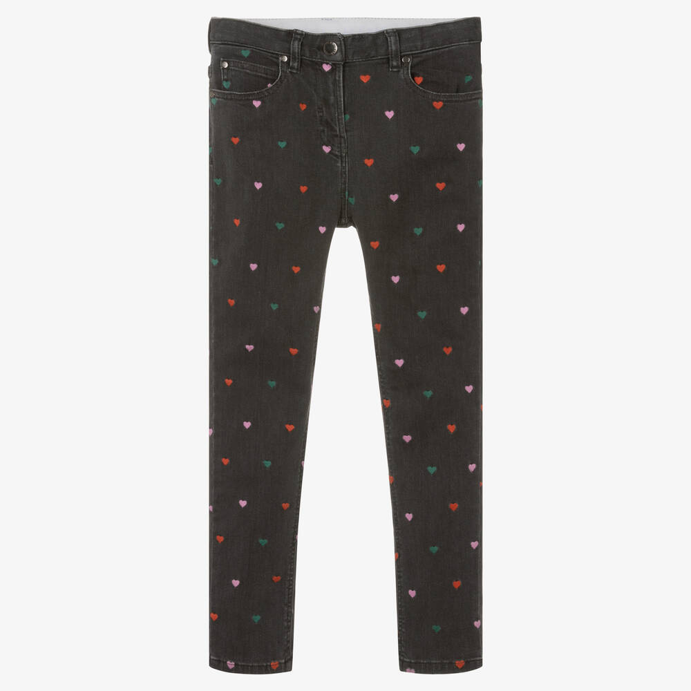 Stella McCartney Kids-جينز سكيني بطبعة قلوب قطن دنيم لون أسود | Childrensalon Outlet