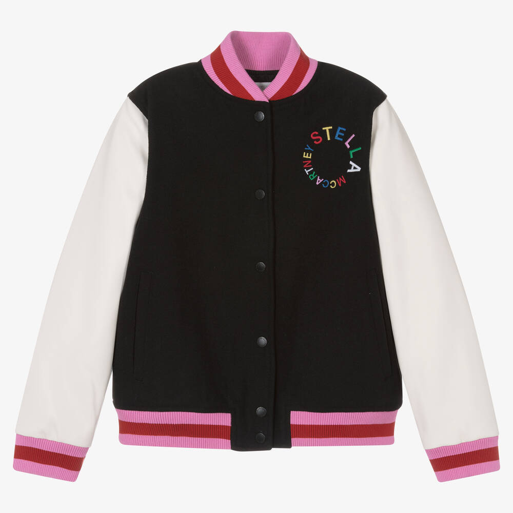 Stella McCartney Kids - جاكيت بومبر لون عاجي وأسود تينز بناتي | Childrensalon