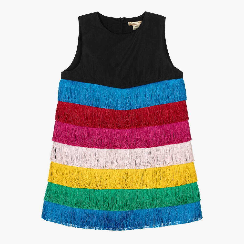 Stella McCartney Kids - Teen Girls Black & Pink Satin Fringed Dress | Childrensalon