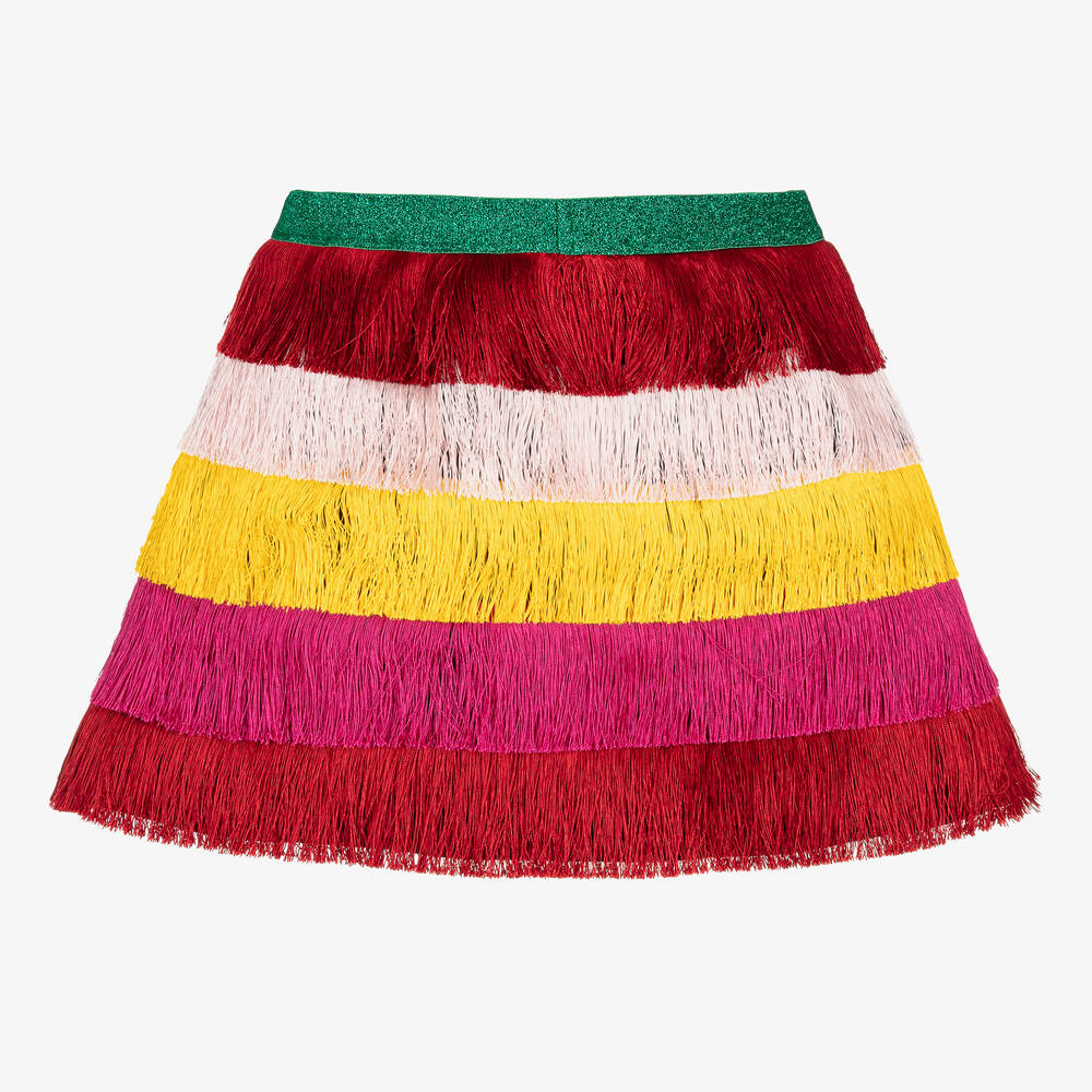 Black and pink fringe skirt sales