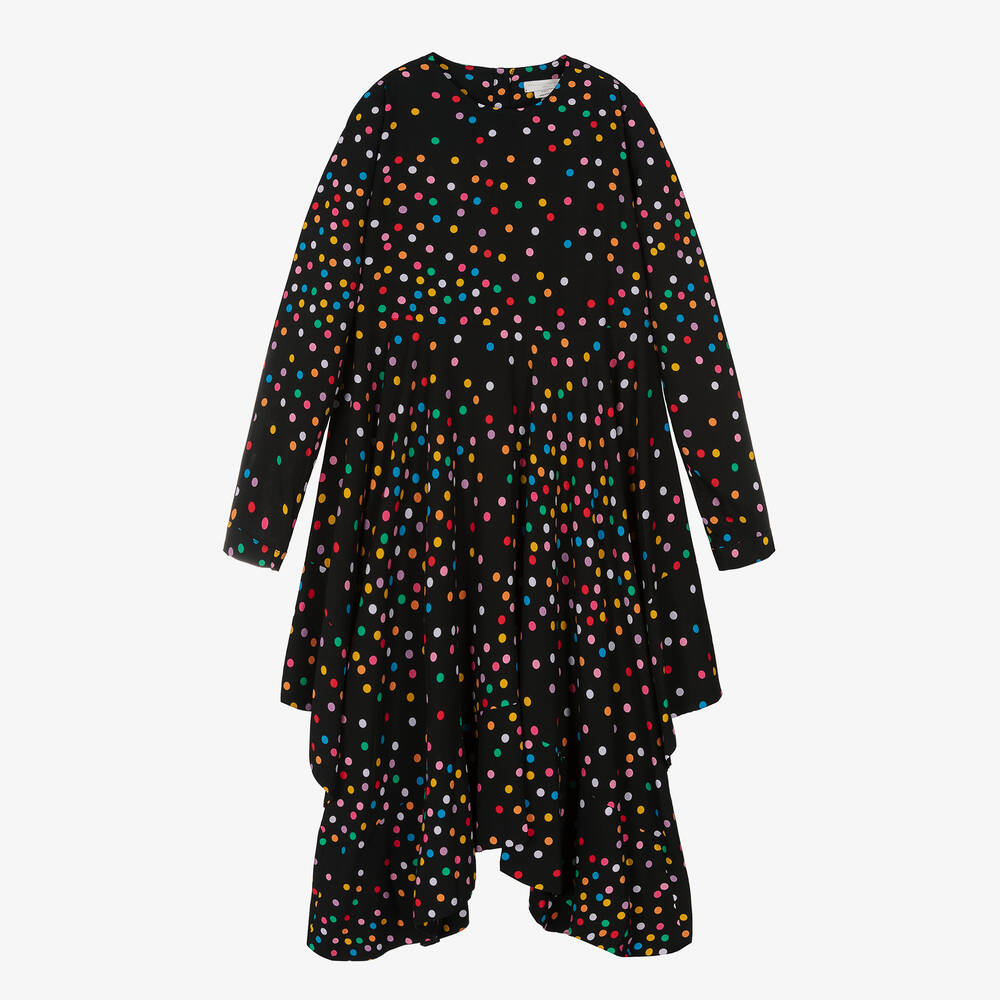 Stella McCartney Kids - فستان تينز بناتي فيسكوز منقط لون أسود | Childrensalon