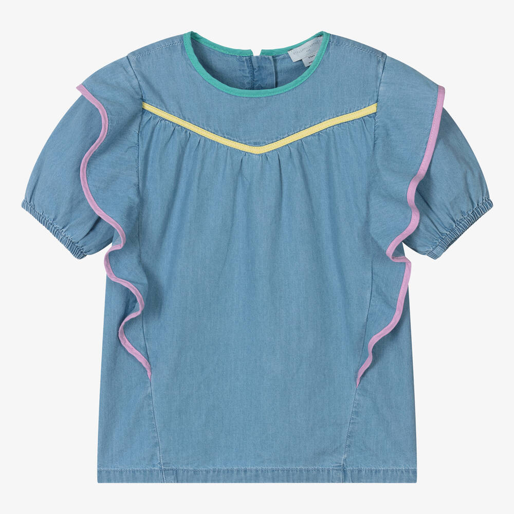 Stella McCartney Kids-بلوز قطن عضوي شامبري لون أزرق للمراهقات | Childrensalon Outlet