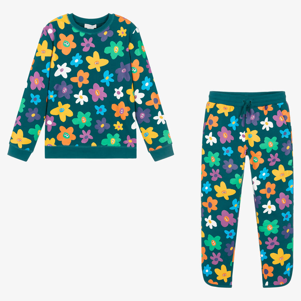 Stella McCartney Kids - Teen Girls Blue Cotton Floral Tracksuit | Childrensalon