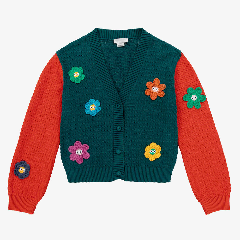 Smiley sun flower blue knit sweater cardigan sale
