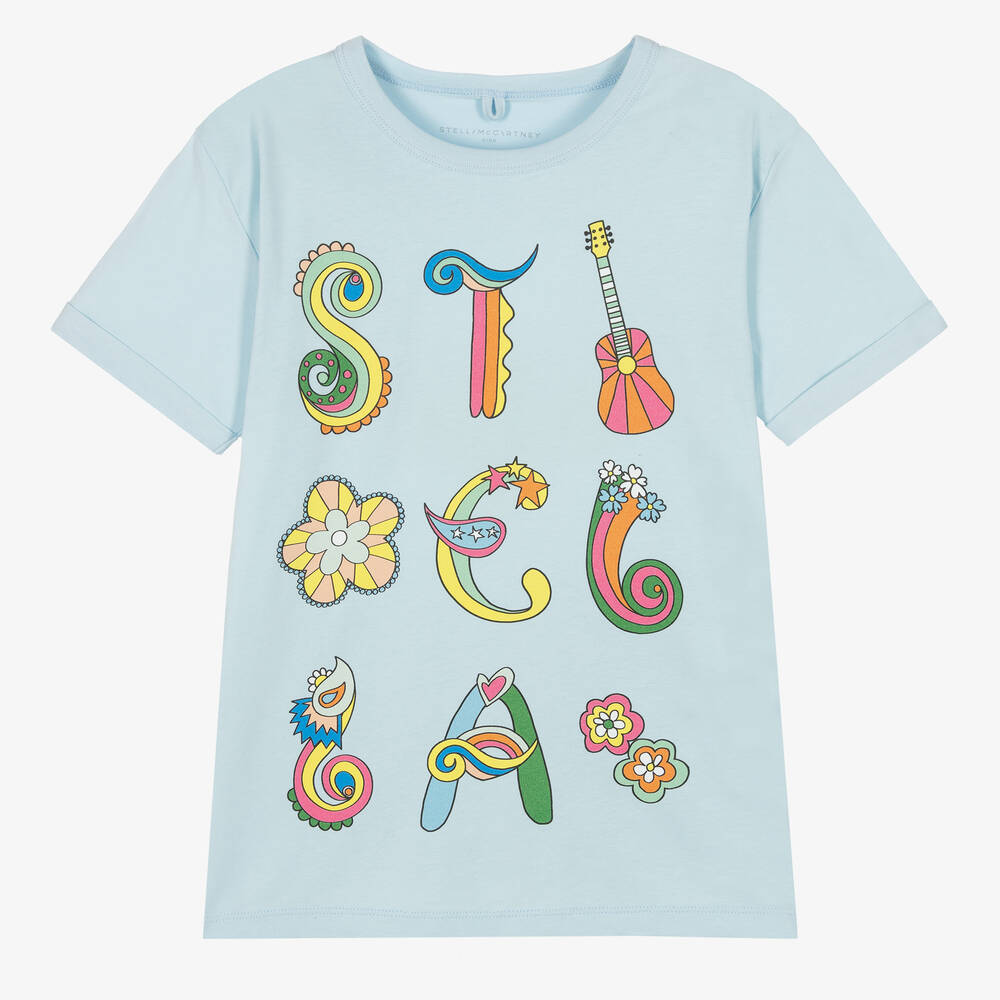 Stella McCartney Kids - Teen Girls Blue Cotton Logo T-Shirt | Childrensalon