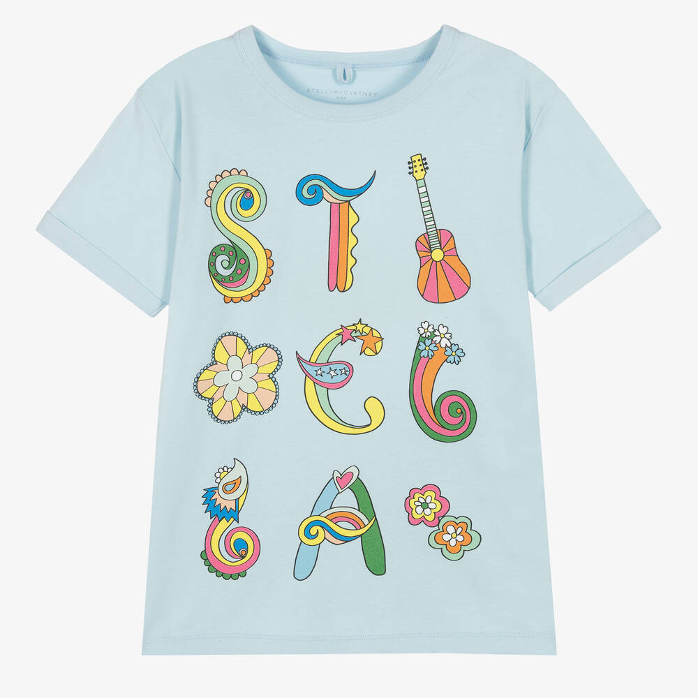 Stella McCartney Kids-Teen Girls Blue Cotton Logo T-Shirt | Childrensalon Outlet