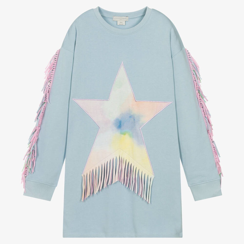 Stella McCartney Kids - Teen Girls Blue Cotton Star Sweatshirt Dress | Childrensalon