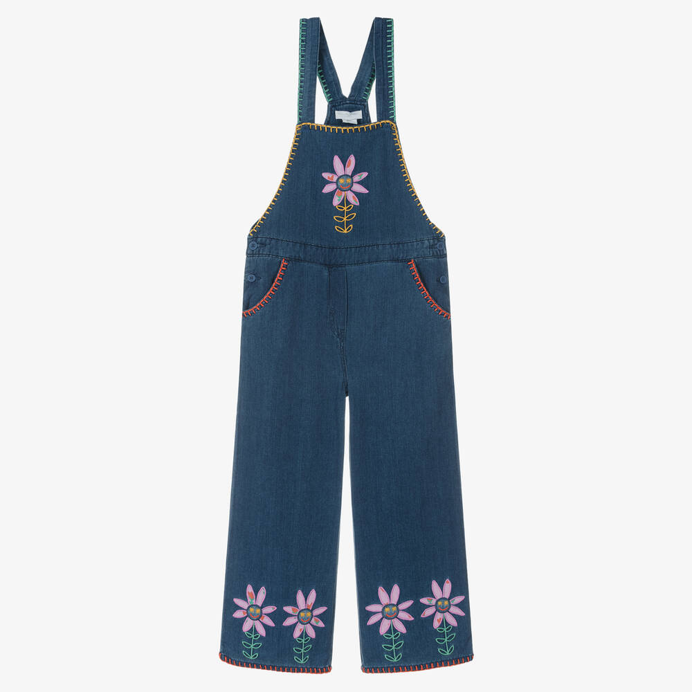 Stella McCartney Kids - Синий джинсовый полукомбинезон с цветами | Childrensalon