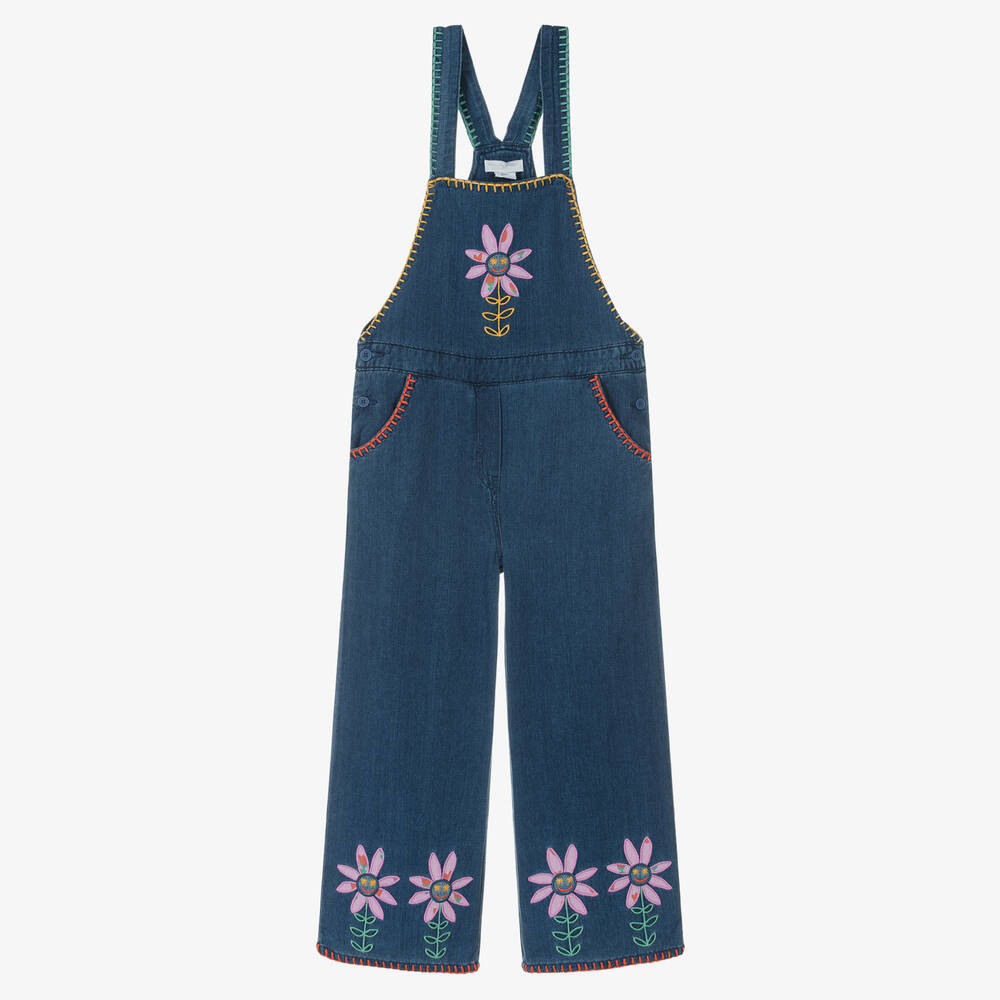 Stella McCartney Kids - Blaue Teen Denim-Latzhose mit Blumenmotiv für Mädchen | Childrensalon