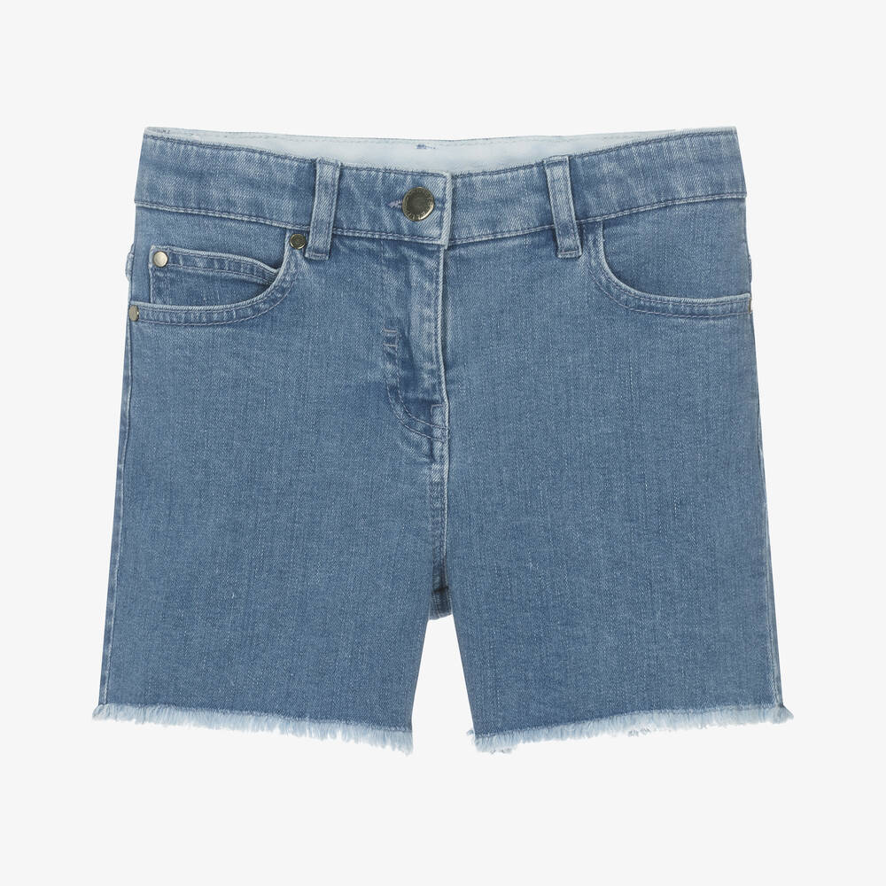 Stella McCartney Kids-Teen Girls Blue Denim Heart Shorts | Childrensalon Outlet