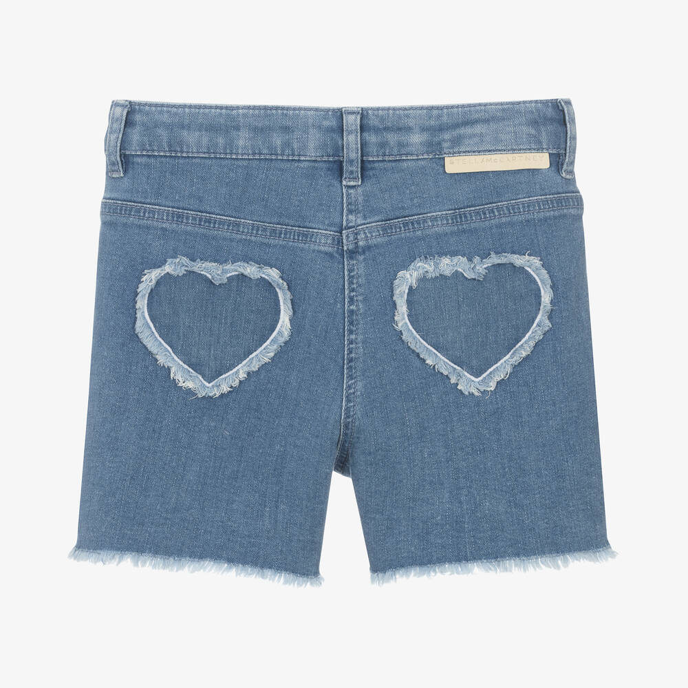Stella McCartney Kids-Teen Girls Blue Denim Heart Shorts | Childrensalon Outlet