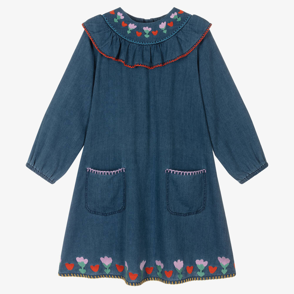 Stella McCartney Kids - Teen Girls Blue Embroidered Denim Dress | Childrensalon
