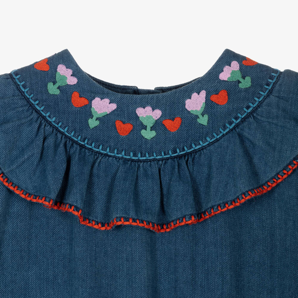 Stella McCartney Kids-Синее джинсовое платье с вышивкой | Childrensalon Outlet