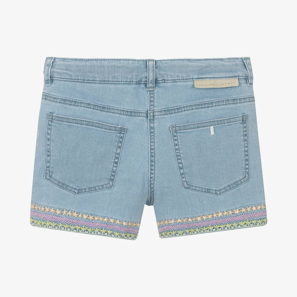 Stella McCartney Kids-Teen Girls Blue Embroidered Denim Shorts | Childrensalon Outlet