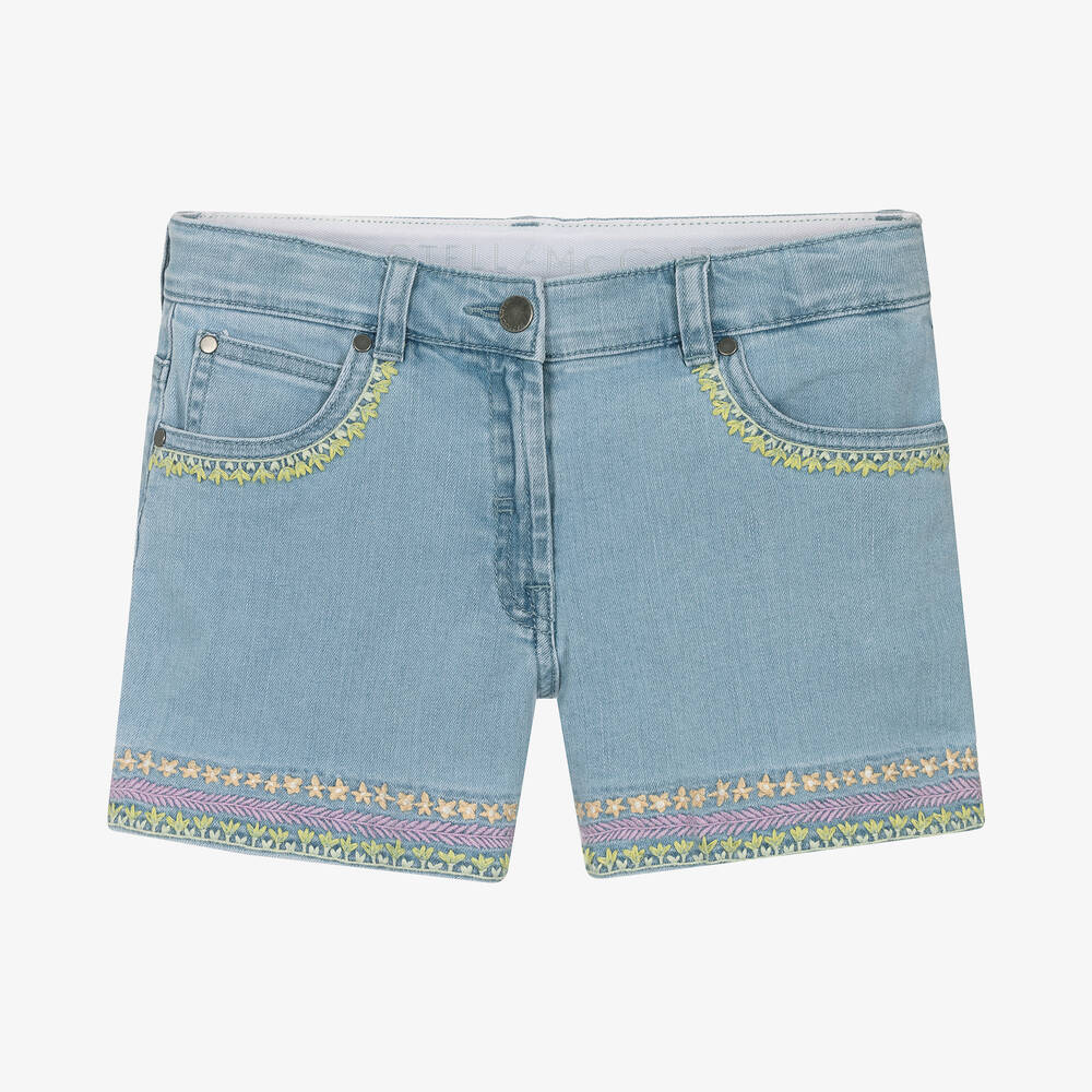 Stella McCartney Kids - Teen Girls Blue Embroidered Denim Shorts | Childrensalon