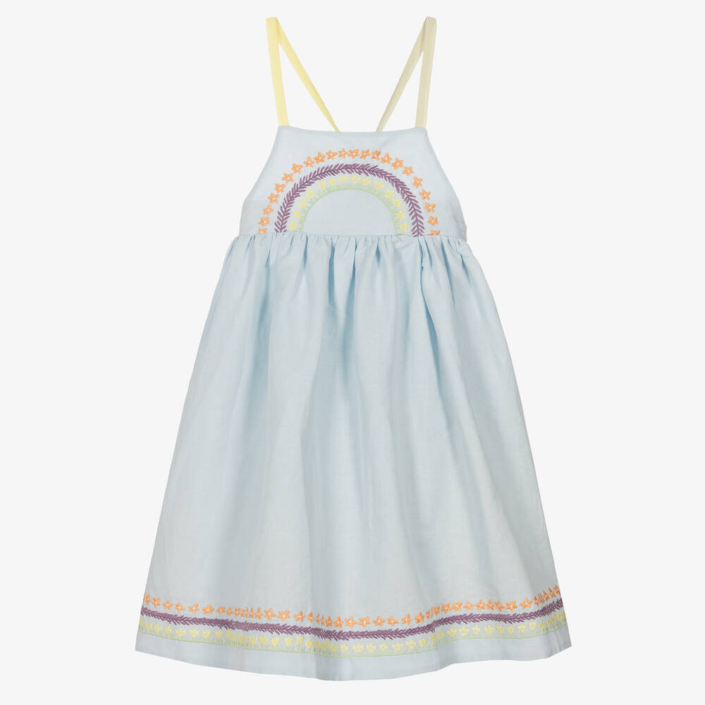 Stella McCartney Kids - Teen Girls Blue Embroidered Linen Dress | Childrensalon