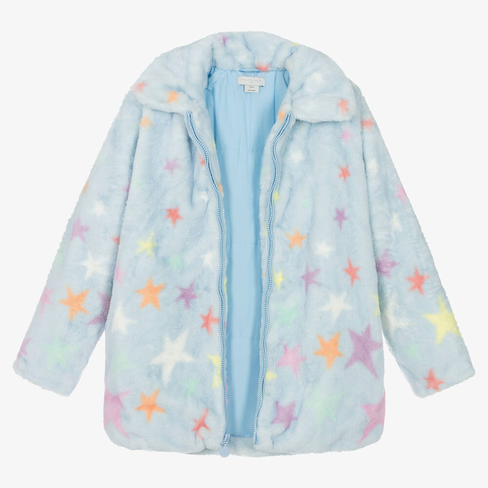 Stella McCartney Kids Teen Girls Blue Faux Fur Star Print Coat