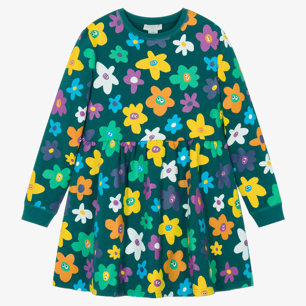 Stella McCartney Kids - Blaues Blumen-Baumwolljersey-Kleid | Childrensalon