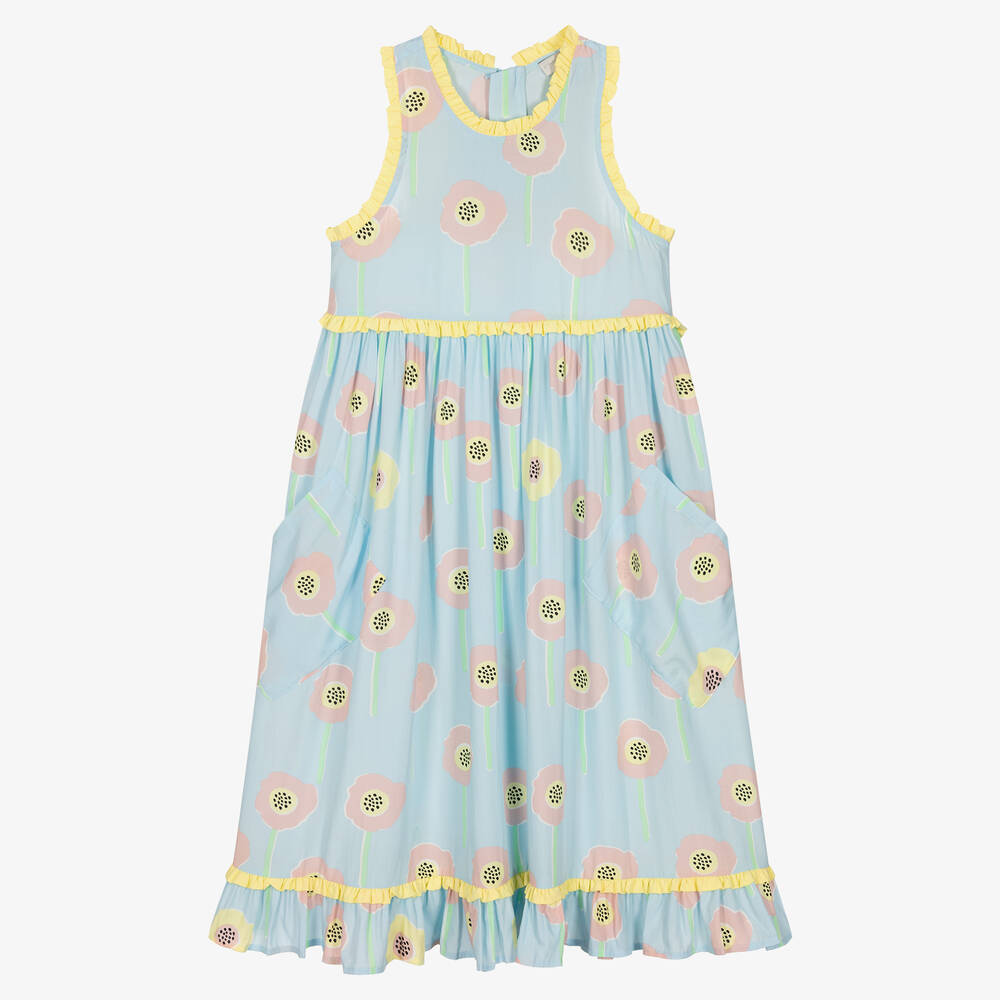 Stella McCartney Kids - Голубое платье из вискозы с цветами | Childrensalon