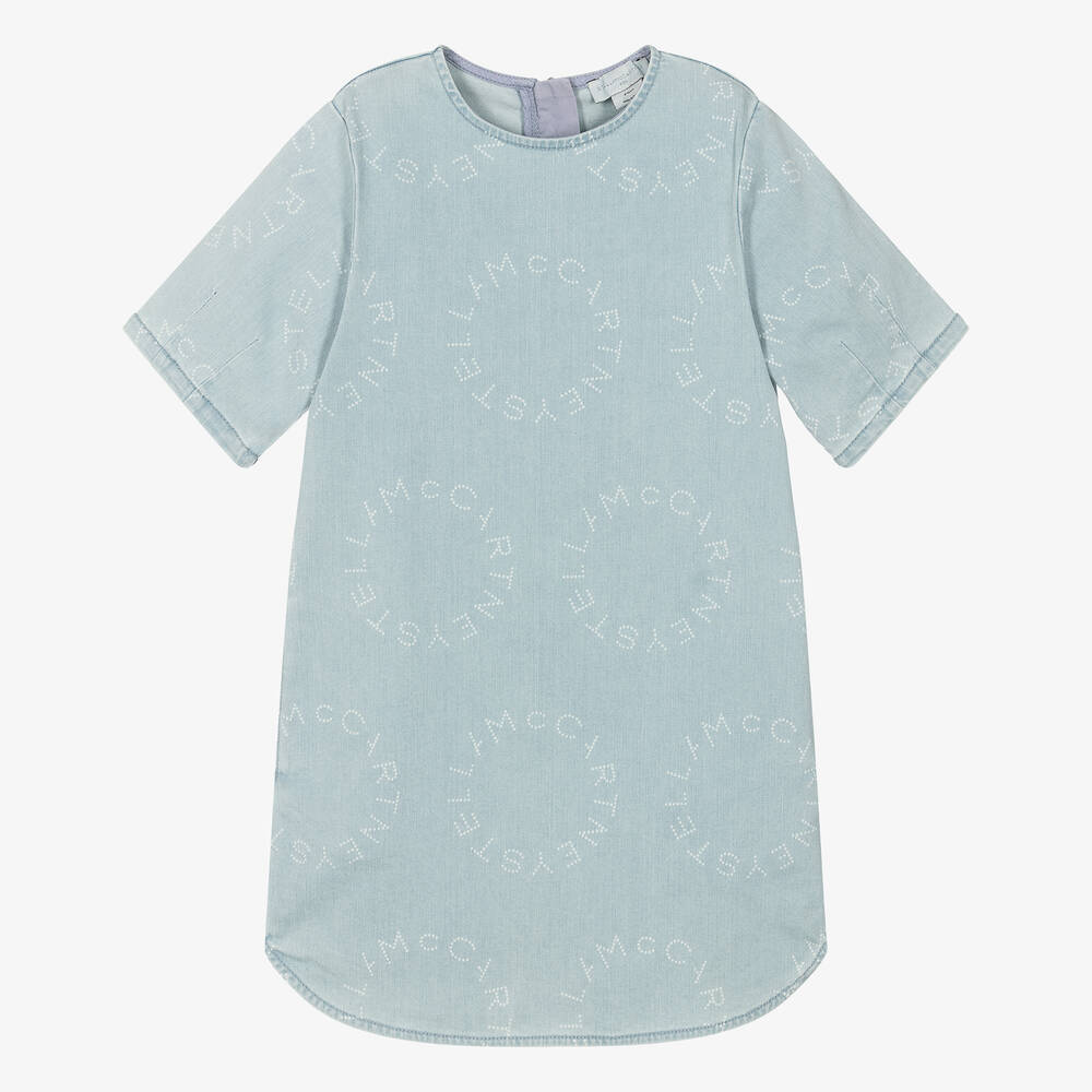Stella McCartney Kids-فستان قطن عضوي دنيم لون أزرق فاتح للمراهقات | Childrensalon Outlet