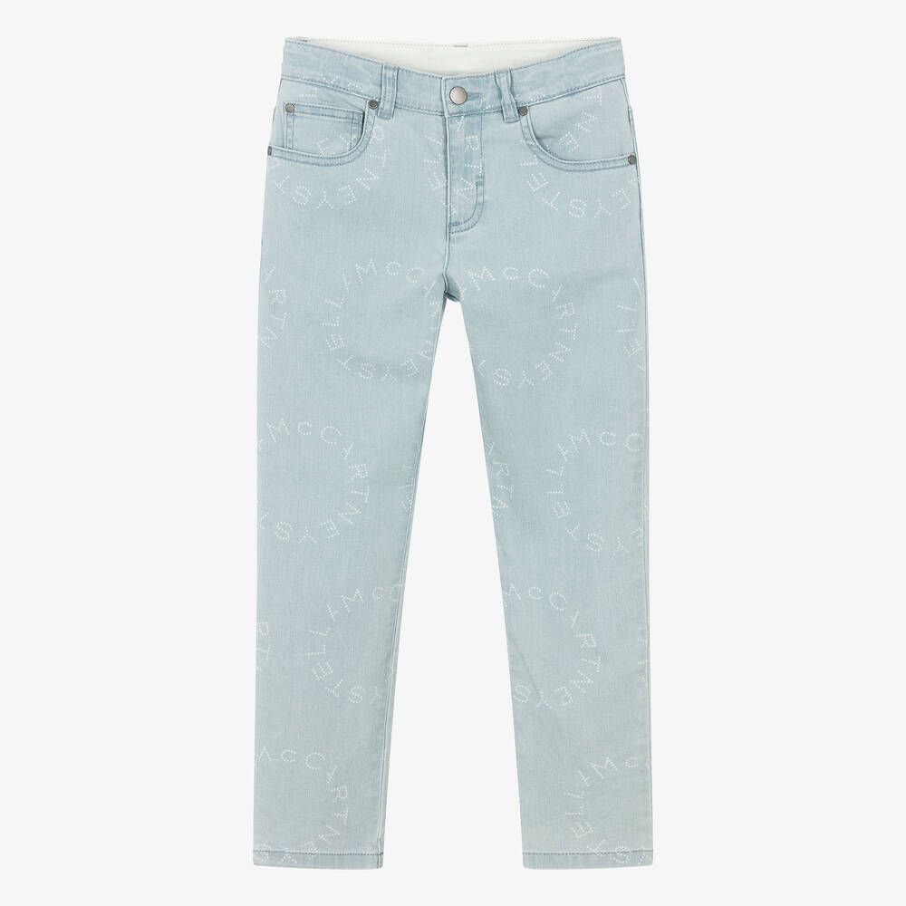 Teen Girls Blue Graphic Denim Jeans