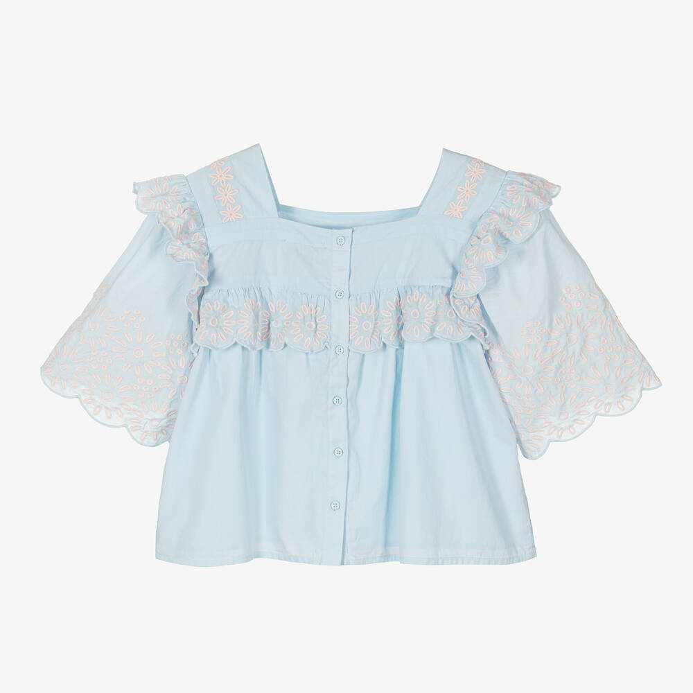 Stella McCartney Kids-Розово-голубая хлопковая блузка | Childrensalon Outlet